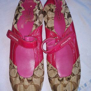 COACH CARYL SIGNITURE BROWN/PINK FLATS SZ 8.5 NWOT